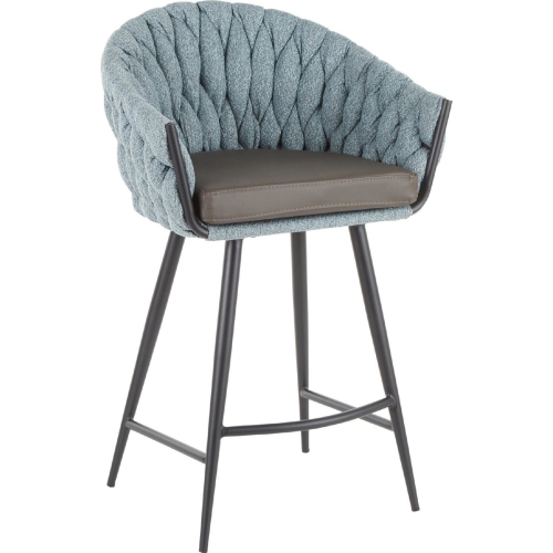 Braided Matisse 26" Counter Stool in Grey Leatherette & Blue Fabric